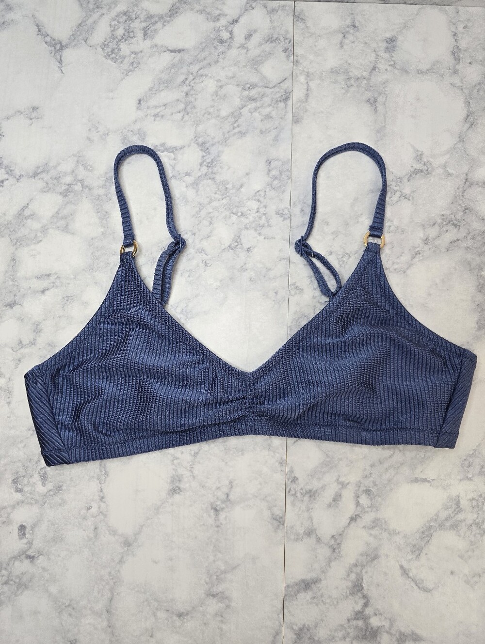 Aerie Shine Rib Thong Bikini Set Large Blue Two Piece Swimsuit - Picture 3 of 11